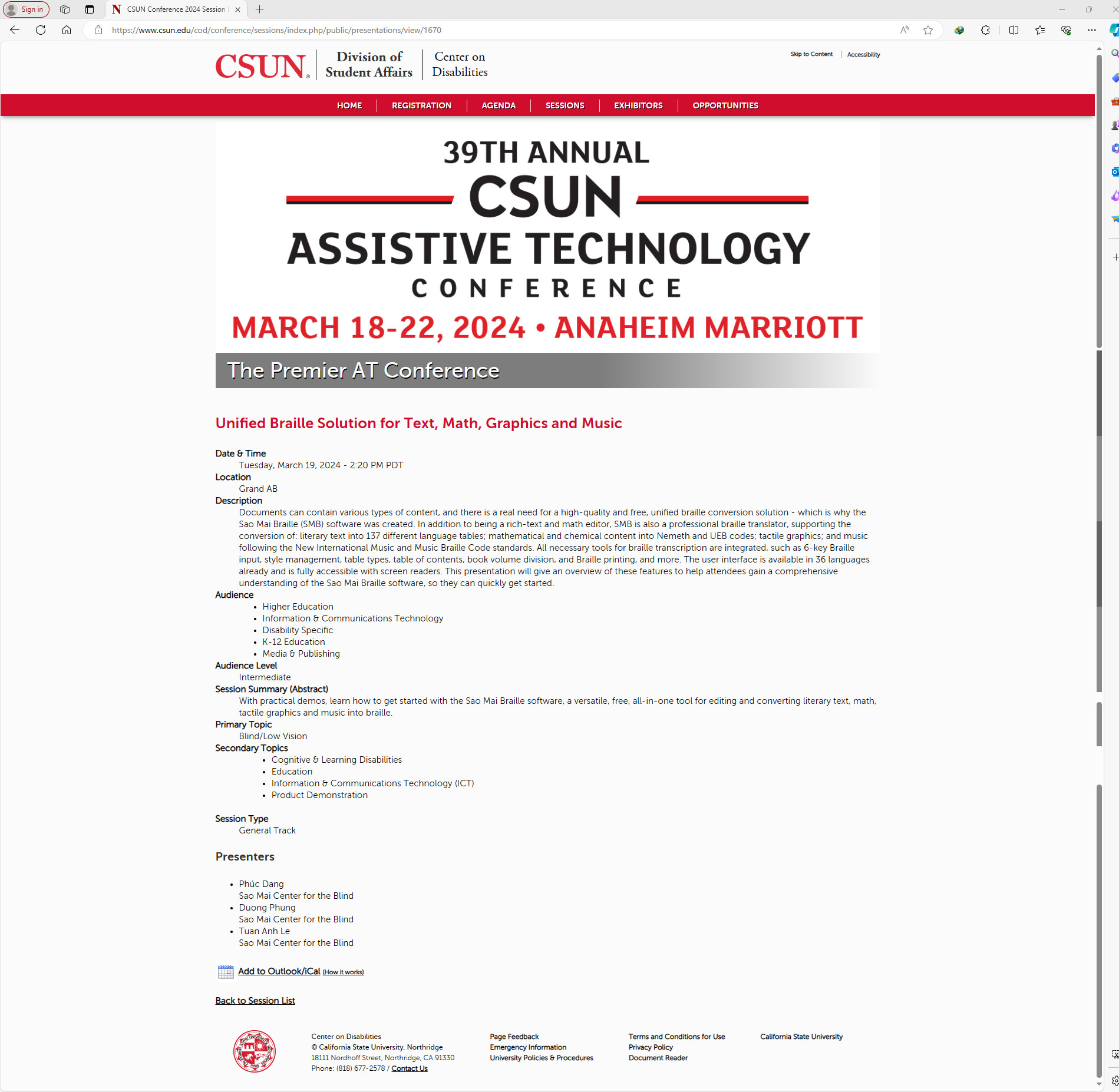Details of SM Team's session at the CSUN 2024 conference