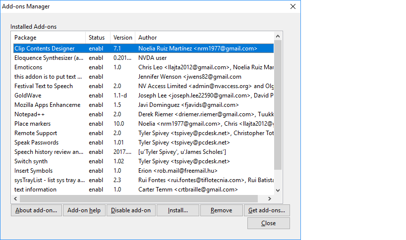 The Add-on Manager in NVDA 2018.2