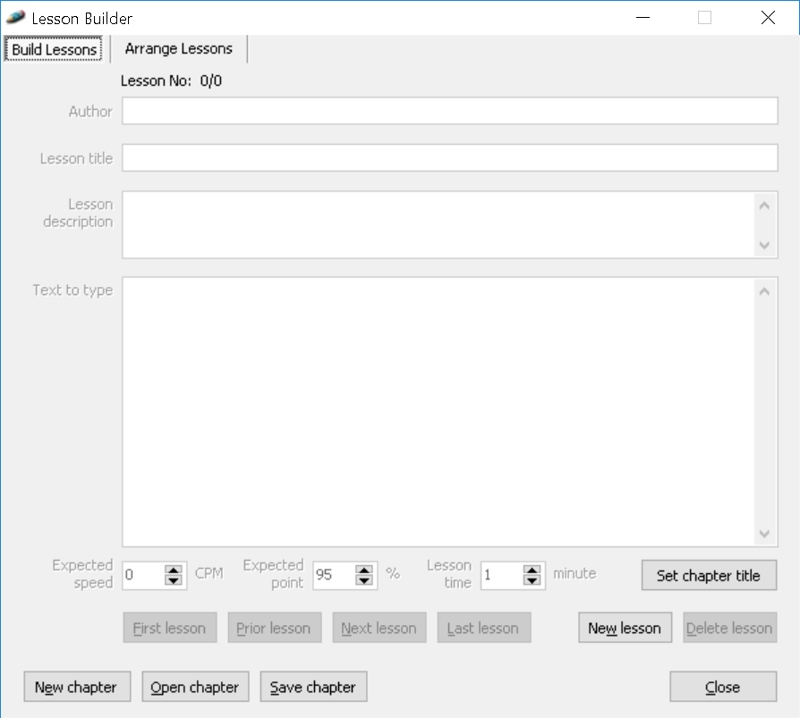 Lesson builder window screenshot