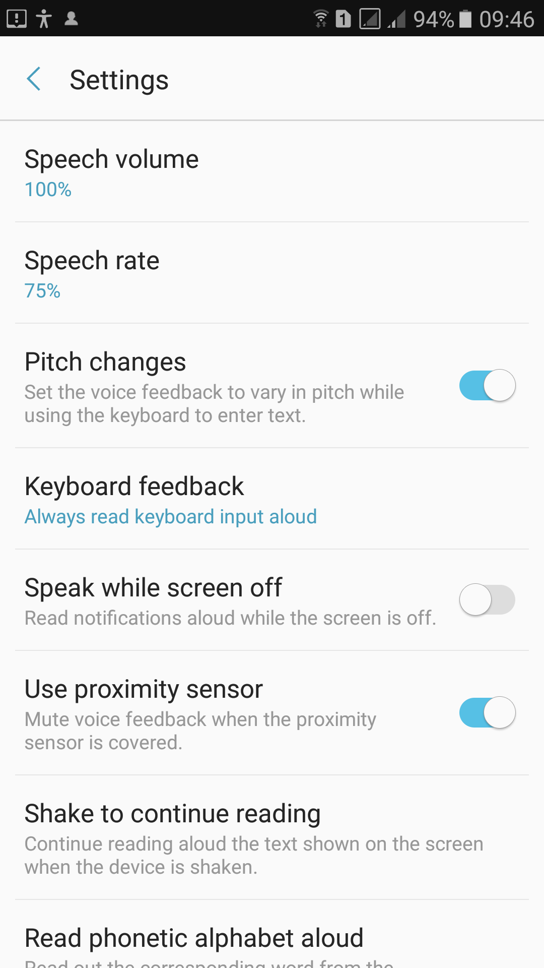 The Voice assistant's settings interface.