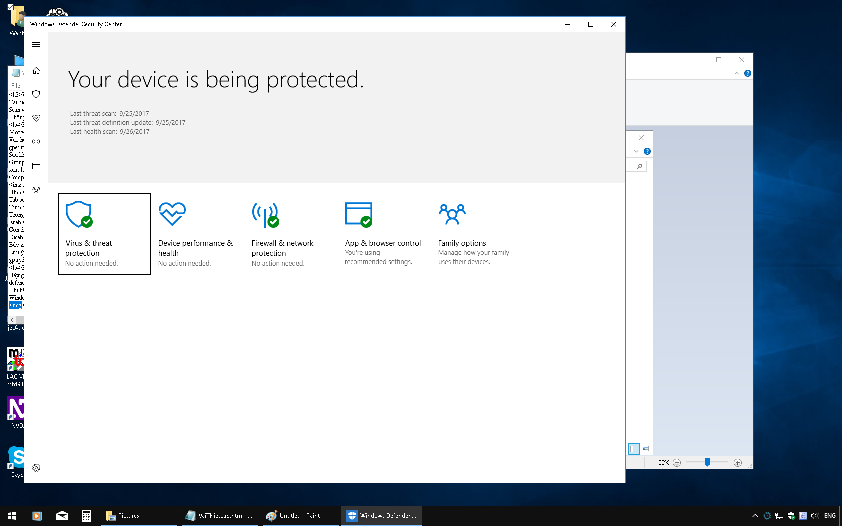 Hình ảnh: Giao diện chính của Windows Defender Security Center