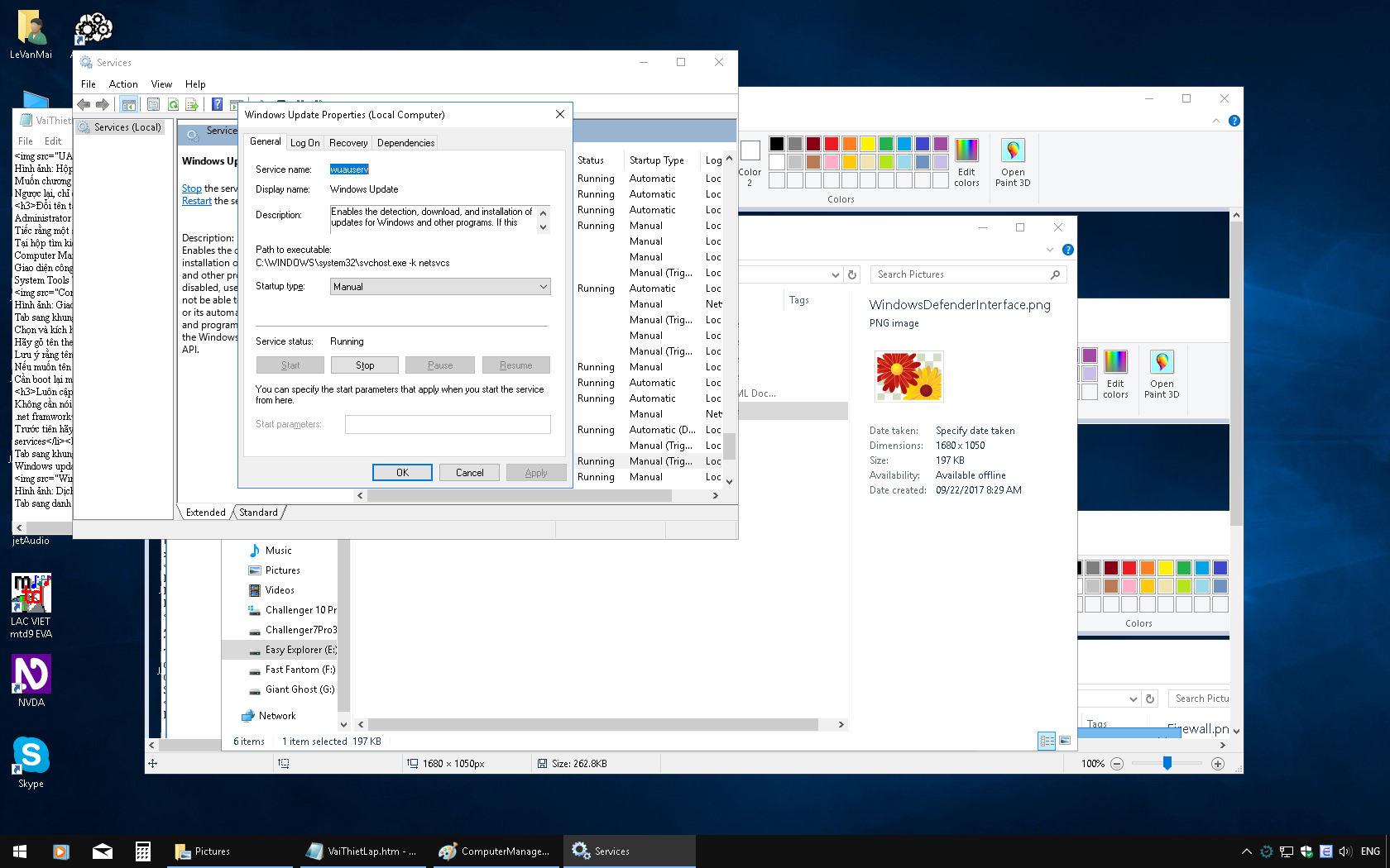 Hình ảnh: Các thuộc tính của dịch vụ Windows update