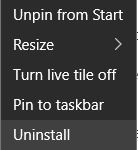 Giao diện gỡ cài đặt